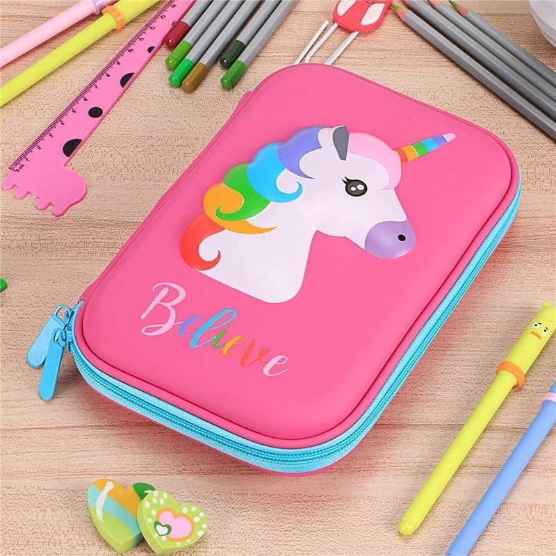 Unicorn Pencil Case with Compartments - Shockproof EVA Hard Shell Multiple Pen Slots Mesh Pockets Large Capacity Organizer for School & Travel 8.7"