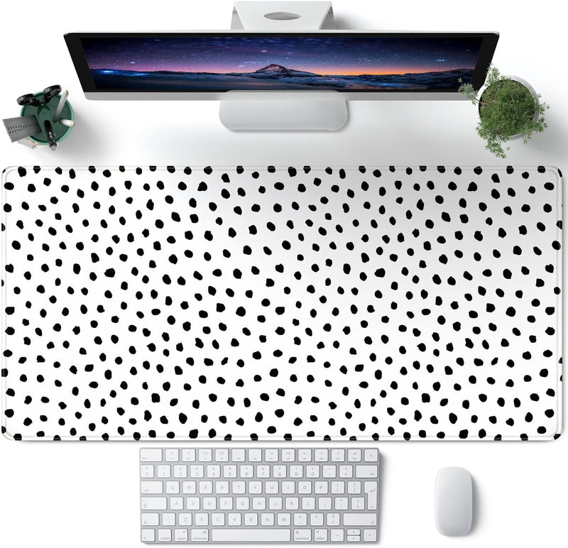 Japanese Landscape Desk Mat Post Moonlight Samurai Mouse Pad Large Dark Aesthetic Desk Pad Gaming Mousepad Extended XXL 31.5 x 15.7 in Laptop Computer Mouse Keyboard Mat - A White Polka Dot