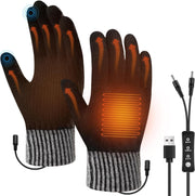 USB Heated Gloves for Men & Women, Double-Side Heating Knitted Wool Gloves with 3 Temperature Settings, Touchscreen Fingers, Machine Washable Hand Warmer Gloves for Office, Outdoor, Travel (Gray)