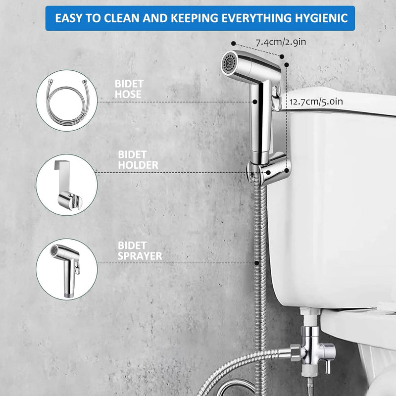 Taofedo Shattaf Set with Two Spray Mode, Bidet Sprayer for Toilet with 47inches Stainless Steel Bidet Hose, Wall Mounted Handheld Bathroom Spray for Personal Hygiene, Chrome