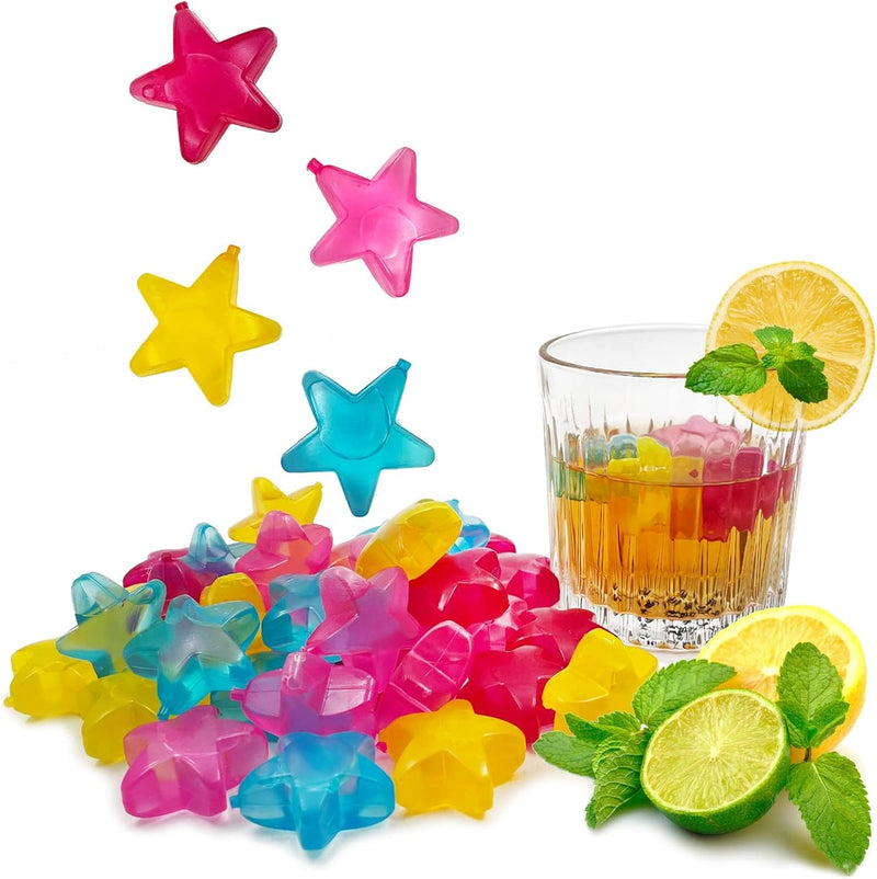 Reusable Ice Cube, 40Pcs Plastic Ice Cubes, Quick-Freeze Easy-to-Clean Refreezable Fake Ice Cubes, Ice Cubes Artificial Ice Cubes Drink Cold Cubes Outdoor Travel Ice Tray (Shape of Stars)