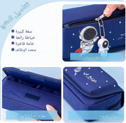 4-Layer Cartoon Pencil Case for Boys Large Capacity Blue Pen Pouch with Astronaut Pendant Fun Pencil Box Ideal for Students School Supplies Organized Storage for Pens Pencils and Stationery Essentials