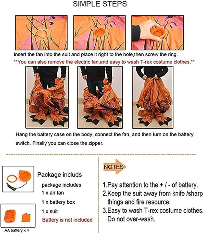 VUCATIN Halloween Dinosaur Costume for Kids Adult Inflatable T-Rex Costume Halloween Funny Cosplay Costume Party Blow Up Costumes