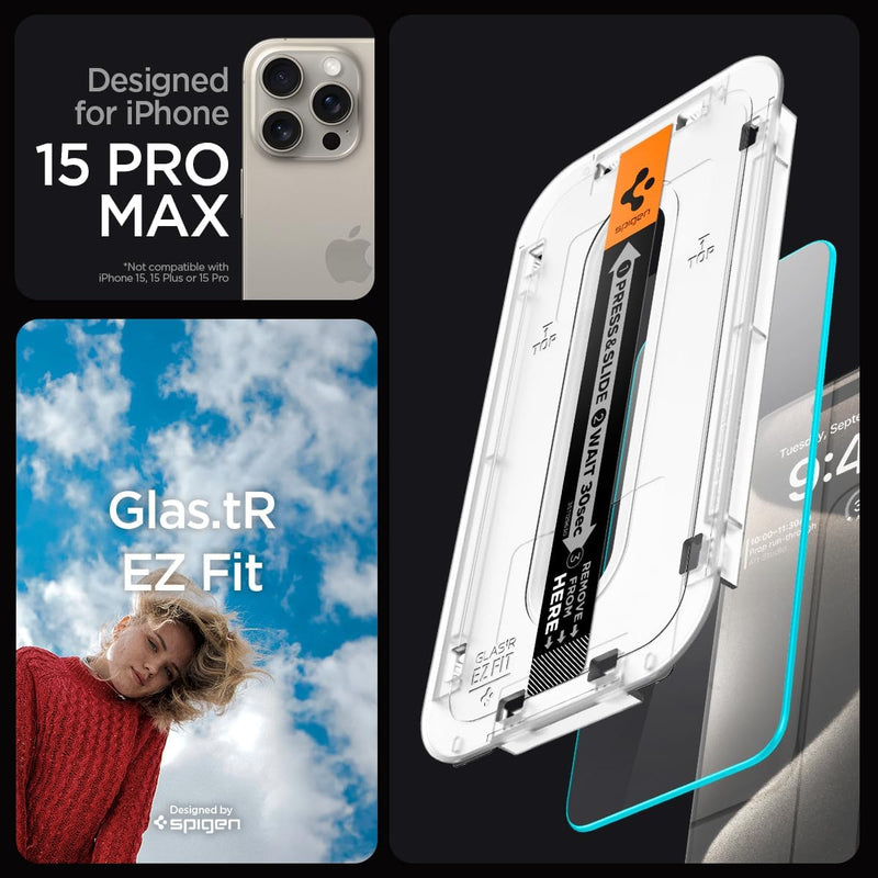 GLAStR EZ FIT Designed for iPhone 15 Pro MAX Screen Protector (2023) Premium Tempered Glass - Case Friendly with Sensor Protection 2 PACK