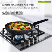 Royalford Chef Art Aluminium Cookware Set, 7 Pieces, Black, RF9557, Scratch Resistant, Tempered Glass Lids, 2.5MM Body Thickness, Bakelite Knobs, and CD Bottom