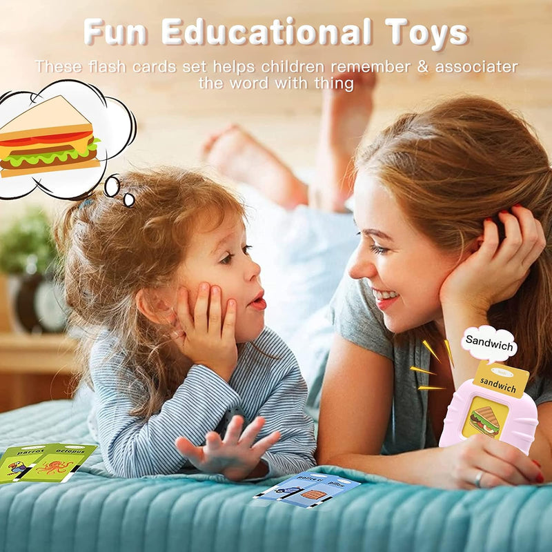 Cavebit Audible Talking Flash Cards for Toddlers 2-4 Years, 112 Cards 224 Words Educational Toys for 2 3 4 5 6 Year Old Boys Girls, Sight Words Kindergarten (Pink)