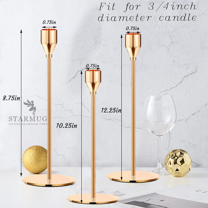 6PCS French Honey Gold Candle Holders,Set of 6 Tall Taper Candlestick fit for 3/4" Thick Pillar Candle&Led Modern Metal Candle Stands Decorative Table Centerpieces for Dinning Party Church,Decorative