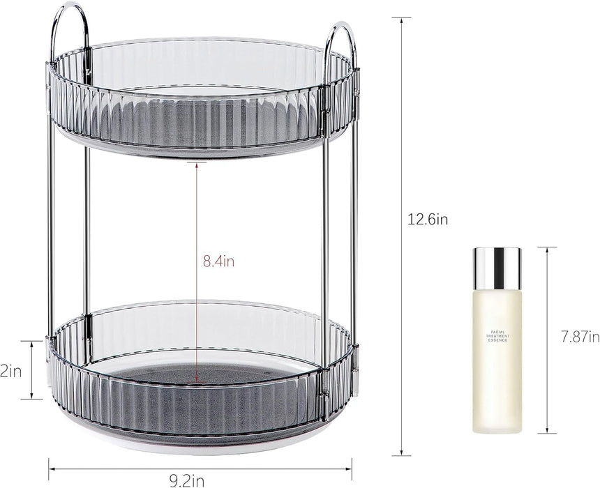 INVSSENE 360° Rotating Makeup Organizer, Bathroom Make Up Spinning Holder Rack, Large Capacity Cosmetics Storage Vanity Shelf Countertop, Fits Cosmetics, Perfume, Skincare, Lipsticks(2 Tiers, Green)