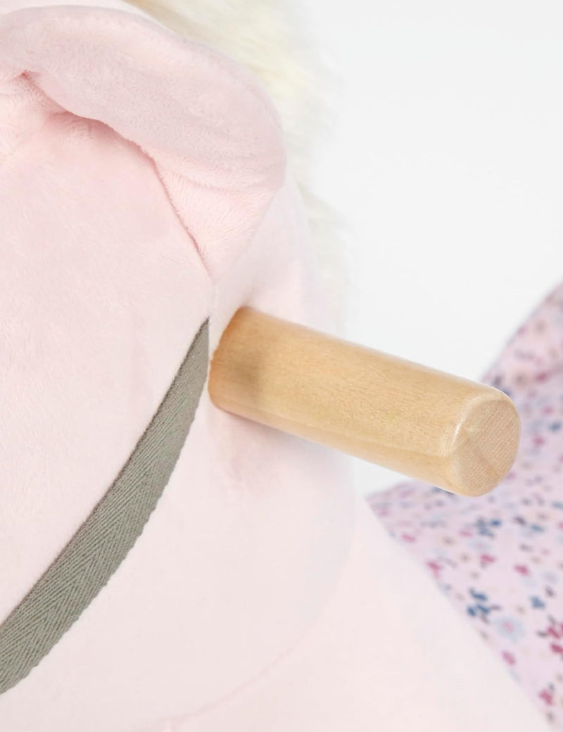 Mamas & Papas Rocking Horse Unicorn, Plush Pink Rocking Unicorn Horse Toy with Solid Wooden Base and Raised Seat, Nursery Staple - Belle