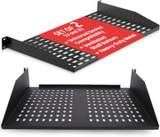 Pyle 19-Inch 1U+2U Server Rack Shelves - Universal Mounting Tray for Computer Racks & Cabinets, Wall Mount Compatible, Ventilated Design for Air Circulation, Black Computer Case,110lbs Weight Capacity - 2 Units