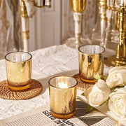 Tea Light Candle Holders, 12 Pack Glass Gold Tealight Holder, Gold Party Decorations, Tea Light Mercury Candle Holder Set for Wedding,Holiday,Home Decor, Valentine Party Ramadan/Eid Decorations