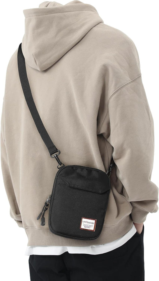 Mini Crossbody Bag Shoulder Bag for Men, Small Messenger Satchel Bag for Women - Black