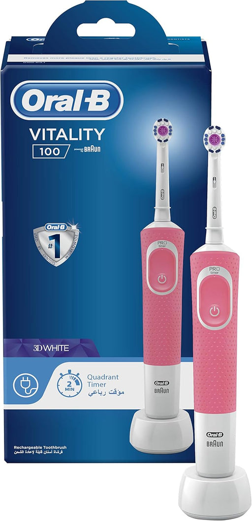 Oral B Vitality 300 Rechargeable Toothbrush with CrossAction Brush Head, 3 Cleaning Modes & 2 Minutes Built-in Timer D103.413.3 Black - Vitality Pink