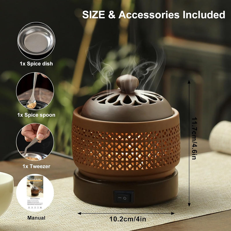 Ceramic Electric Incense Burner with LED Display, Resin Burner, Timing Temperature Adjustment, Electronic Aroma Diffuser For Indoor Air Purification, Home Decoration, Meditation, Yoga