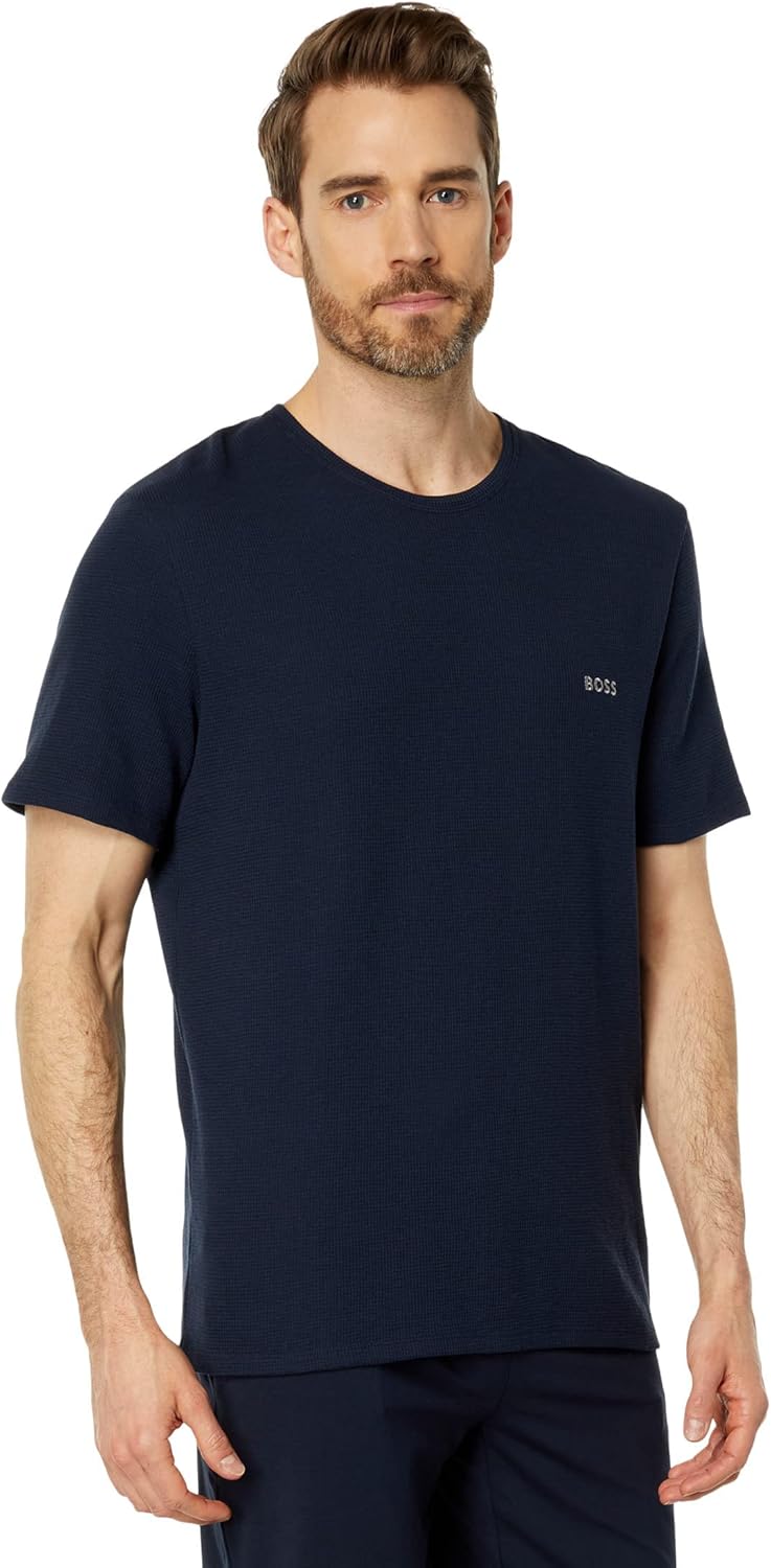 mens Waffle Contrast Logo Short-sleeve T-shirt Shirt - Royal Peacock