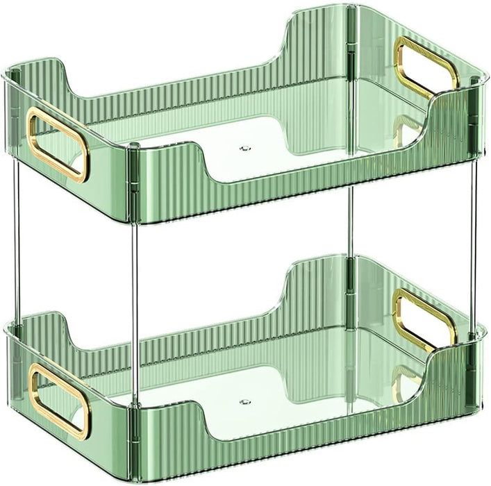 U-HOOME Bathroom Organizer Countertop, Clear Makeup Desk Organzier for Dressing Table, Bathroom Vanity Countertop, 2-Tier Vanity Tray Shelf for Cosmetic, Lotions, Perfume and Toiletries (Clear)