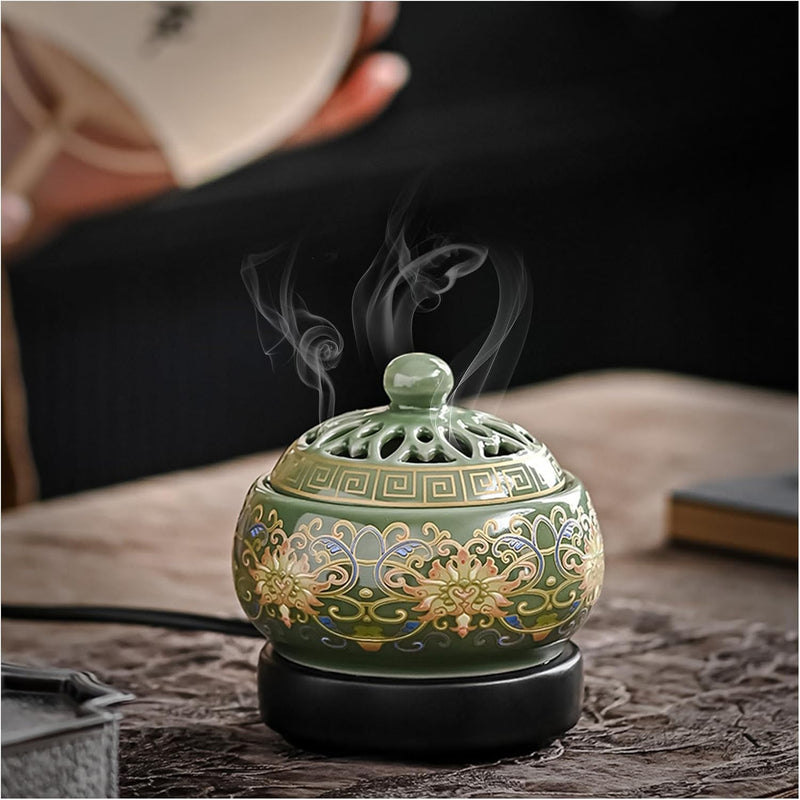 Ceramic Electric Incense Burner with LED Display, Resin Burner, Timing Temperature Adjustment, Electronic Aroma Diffuser For Indoor Air Purification, Home Decoration, Meditation, Yoga
