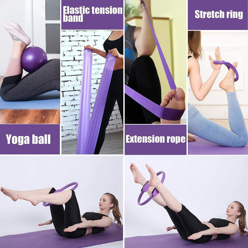 5-Piece Yoga Fitness Set with Resistance Belt, Tension Belt, 25cm Exercise Ball, Yoga Ring, Pilates Equipment for Toning Yoga Gym Fitness, Yoga Fitness Set Pilates Equipment