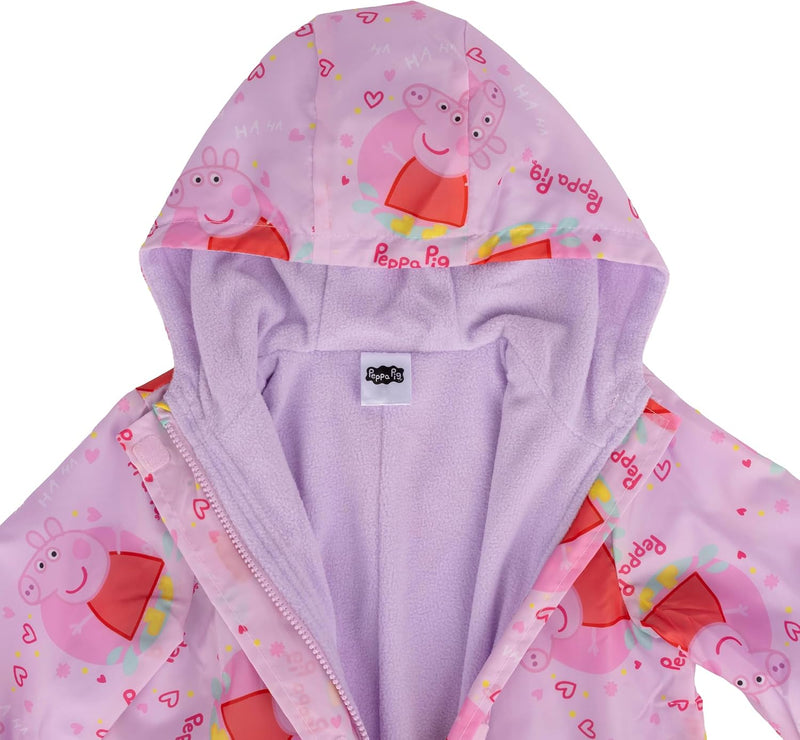 Girls Hooded Fleece Lined Raincoat Jumpsuit Girls One Piece Raincoat Peppa Pink - Peppa