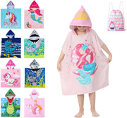 Soft Microfiber Swim Towel with Hood for Bath and Beach, for Kids Ages 3-10, Dinosaur 2 - Sleeping Mermaid Fits 3-10 years