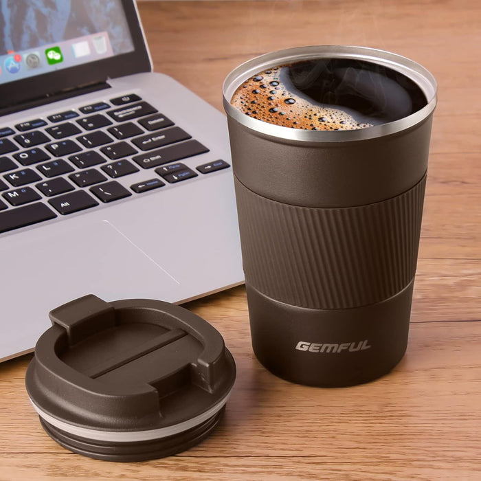 GEMFUL Travel Coffee Mug Stainless Steel Vacuum Ice and Hot Drinks Insulated Tumbler for Home Office Outdoor Works, 380ml, Pink