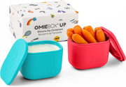 OmieBox (2 pack) Leakproof Dips Containers To Go, Salad Dressing Container, Condiment Container with Lids - Food Safe Silicone - 4 ounces (Purple/Orange) - 4.5 ounces Pink/Teal