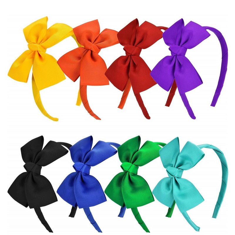 Vamotto 8 Pieces Bow Tie Headband Bow Tie Hairband for Girls,Head Wraps Grosgrain Ribbon Hair Band Hair Accessories for 3-12 Year Girls Favors and Party, 8 Colors