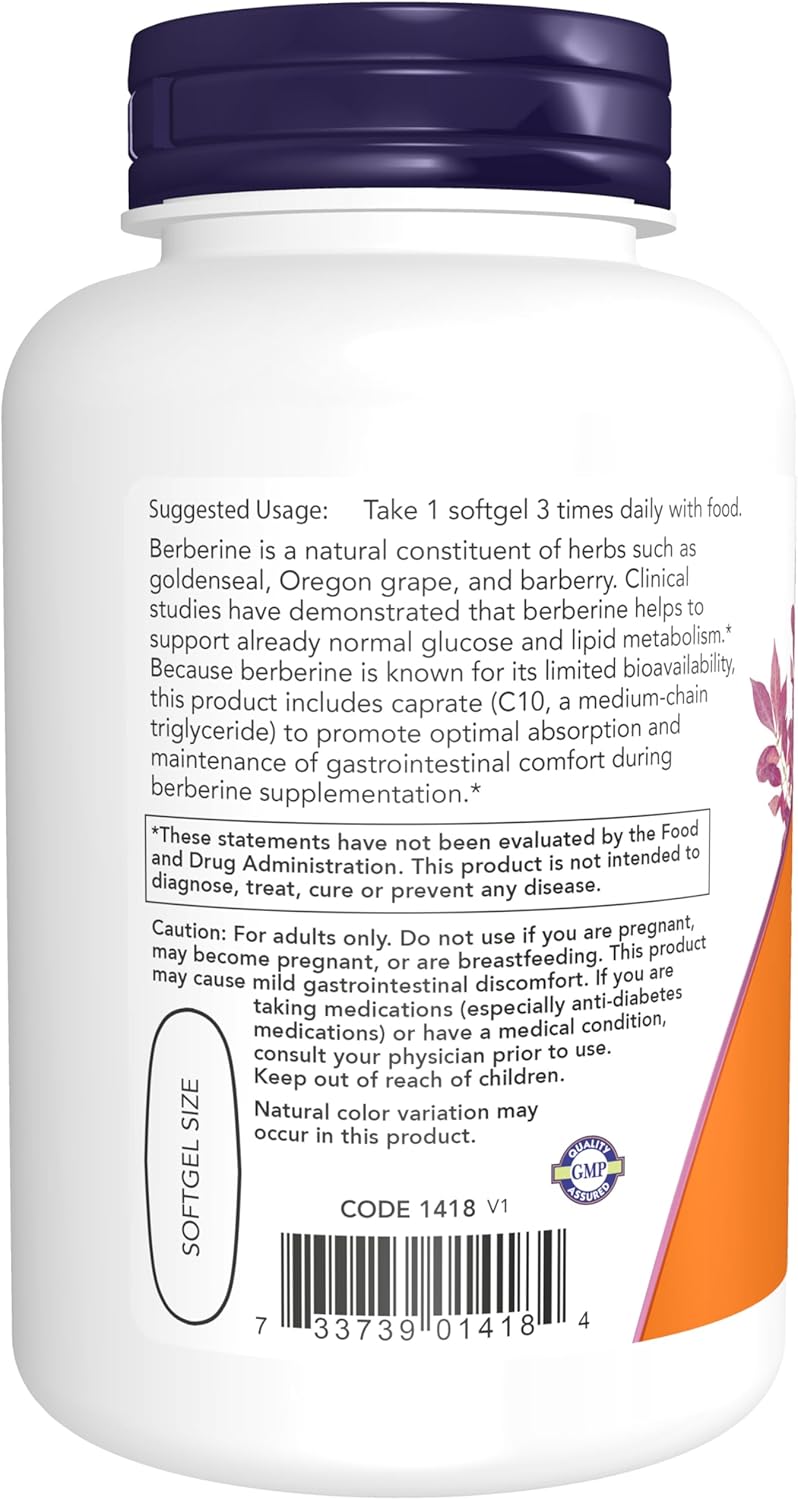 Foods Berberine Glucose Support With MCT Oil for Optimal Absorption & Healthy Glucose Metabolism & Blood Sugar Balance & Lipid Levels 90 Softgels