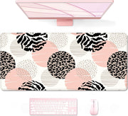 Auhoahsil Desk Pad, XXL Large Mouse Extended Gaming Mousepad, Cute Mat for Women, Big Office Accessories Pad Computer Keyboard and Laptop, 35.5 x 15.7 Inch, Pretty Pink Flowers, Girly Flowers - 36 Pink Dots Leopard 35.5L x 15.7W inches