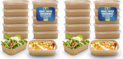 Disposable 25-Pack Kraft Paper Containers 500 ml with Lid, Rectangular Disposable Bowls, Sturdy Food Salad Containers, Eco-Friendly Takeaway Lunch Boxes, Microwave Safe, Heavy Duty Meal Prep Box - Brown (Pack 10) 500 ml (Pack of 2)