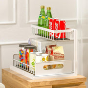 2 Tier Kitchen Storage Shelves, Under Sink Organizers and Storage, Pull Out Drawers Sliding Shelf Bathroom Countertop Organizer Rack L-Shaped