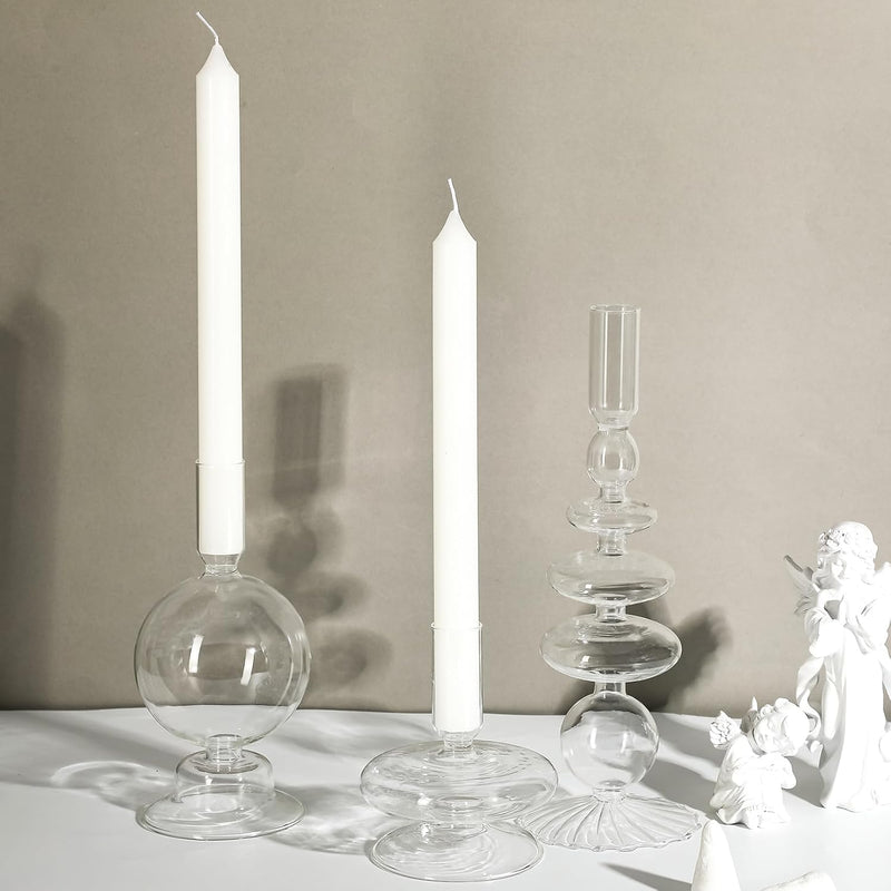 Rtteri 3 Pcs Glass Candlestick Holders Glass Taper Candle Holders Groovy Candlestick Wavy Glass Candlestick Holders Elegant Glass Candlestick Glass Vases for Home Party Centerpiece (Green)