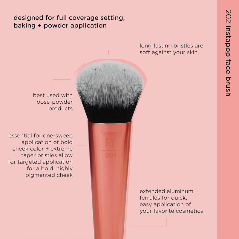 REAL TECHNIQUES Seamless Complexion Makeup Brush, Four Foundation, Primer, And Moisturizer, Makeup & Skincare Face Brush, Streakfree And Natural Finish, Orange, 1 Count