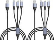 SKY-TOUCH 3 in 1 USB Phone Charger Cables 5A Fast Braided Nylon Unbreakable Charging Cable, Universal Multiple Ports Charging Cord with USB C/Micro USB/IOS Connector for Phones - 1 PCS (Pack of 2)