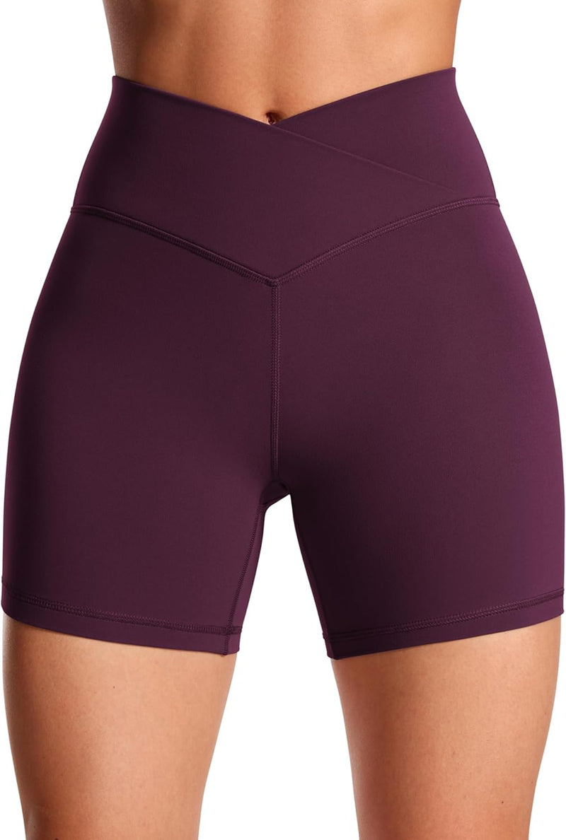 CRZ YOGA Womens Butterluxe Crossover Biker Shorts 5 Inches - Criss Cross High Waisted Workout Yoga Buttery Soft