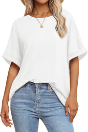 Womens Oversized T Shirts Loose Fit Crewneck Short Sleeve Summer Casual Blouse 2024 Y2K Tee Tops - White