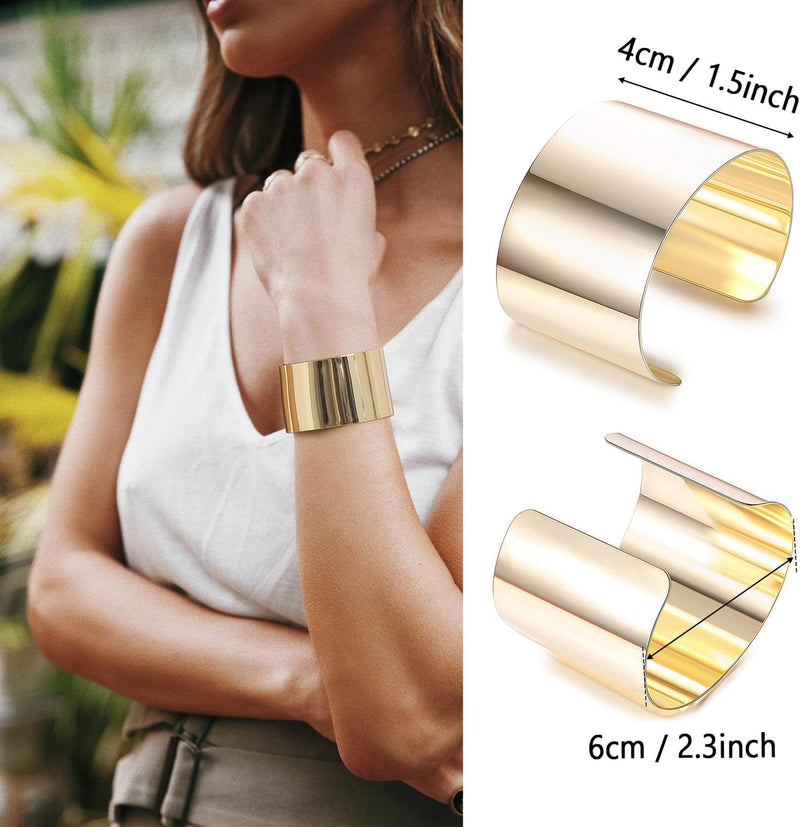 2pcs Gold Cuff Bracelets, Chunky Bracelet for Women, Opening Bracelets, High-Grade Metal Bracelet, C-Shaped Adjustable Polished, Daily Versatile for Women, Open Wide Wire Bangle Bracelets
