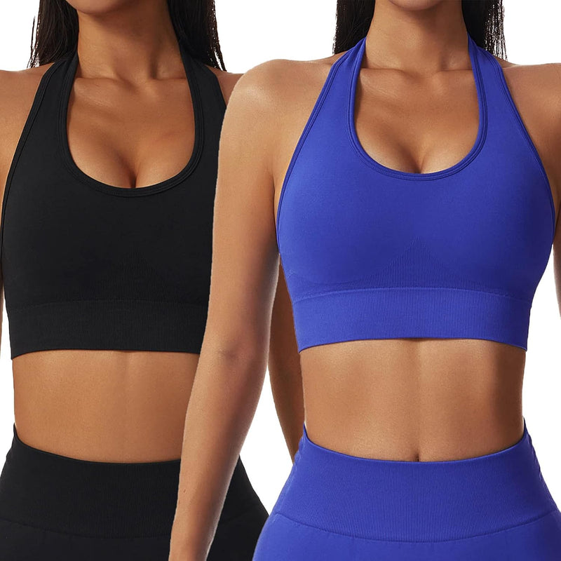 Vertvie Halterneck Sports Bra Backless Fitness Bustier Women's Padded Push Up Bra Without Underwire Sports Bra Top Yoga Bra Medium Support Workout