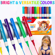 12 Colors Face Paint Set for Kids, Washable Non-Toxic Body Paint Kit, Easy Clean Skin-Friendly Face Painting for Festivals, Parties, Halloween, and Fancy Dress Events