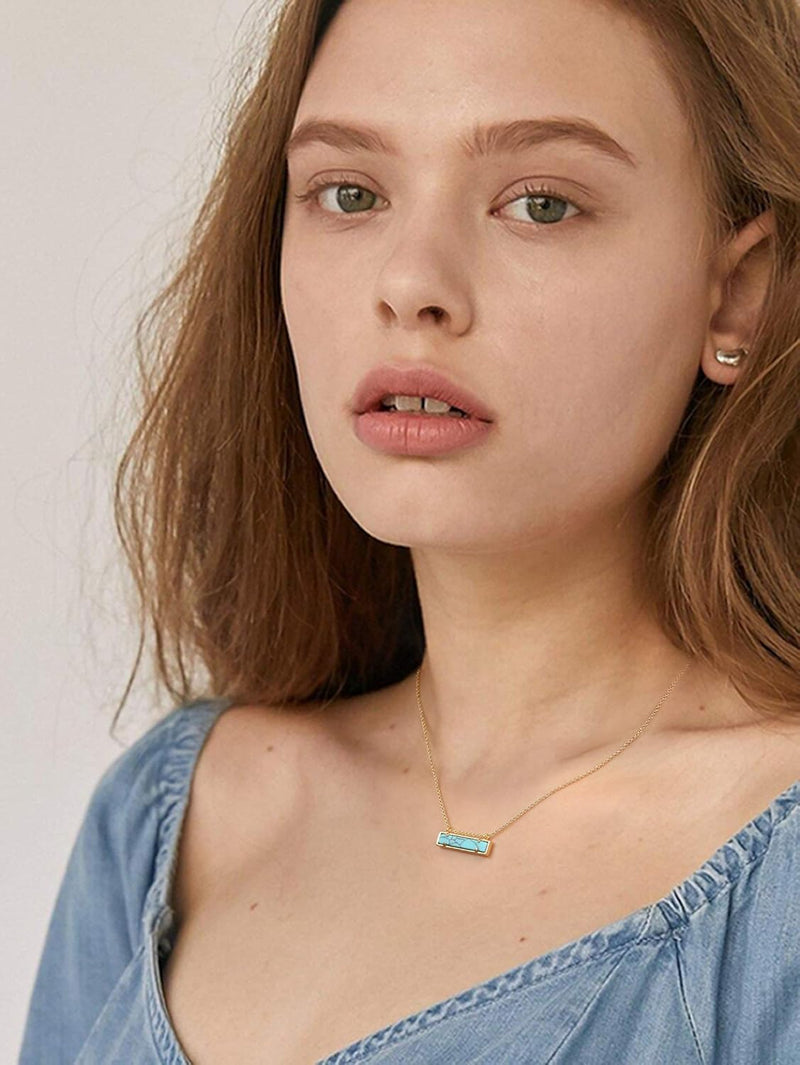 18k Gold Chain Choker Dainty Turquoise Beads Bar Necklace for Women Handmade Gemstone Jewelry for Mother's Day - #3 Turquoise