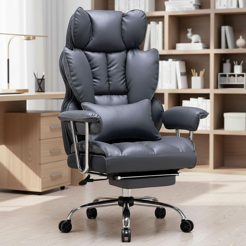 Big and Tall Office Chair 400lbs PU Leather Executive Desk Chair with Lumbar Support & Leg Rest, Heavy-Duty Computer Chairs for Home Office, Pink 400lbs support, 135 recline, dual-layer foam cushion, 23.5" seat & footrest. BIFMA - Mineral Grey