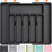 Silverware Organizer, Expandable Utensil Tray for Drawer, Adjustable Flatware and Cutlery Holder, Compact Plastic Drawerstore Holding Spoons Forks Knives, Large, Grey - Black 1
