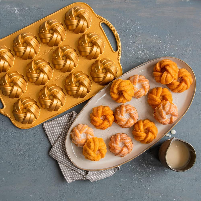 Nordic Ware 95377 Bundtlette Pan 75th Anniversary Braided Bundt Bites, Gold
