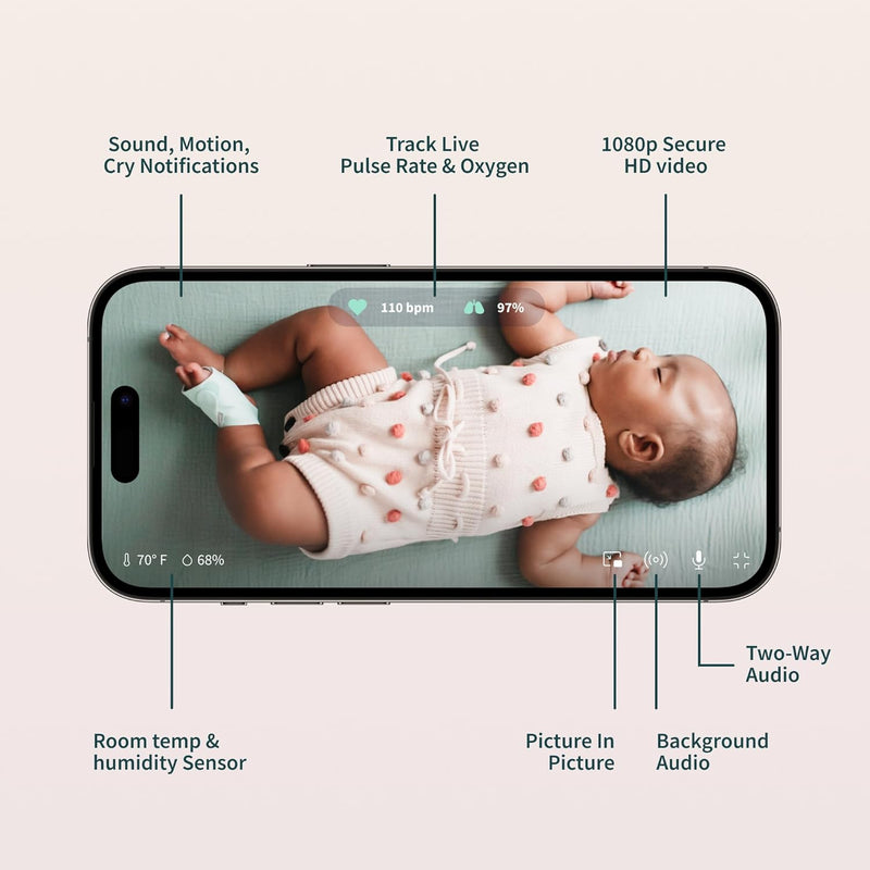 Owlet® Dream Duo Smart Baby Monitor: FDA-Cleared Dream Sock® Plus Owlet Cam - Tracks & Notifies for Pulse Rate & Oxygen While Viewing Baby in 1080p HD WiFi Video