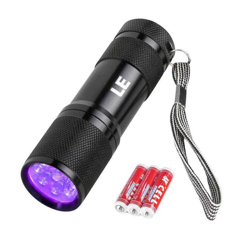Lepro UV Flashlight, Black Light UV Torch, 9 LED 395nm UV Light, Blacklight Detector for Pet Urine, Stain, Bed Bugs, Scorpion and More, Ultraviolet Flashlight Mini, 3 AAA Batteries Included