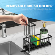 Cisily Sponge Holder for Kitchen Sink, Sink Caddy with High Brush Holder, Organzier Rustproof 304 Stainless Steel Dish Organizer Divider, Soap Dispenser Storage - Black
