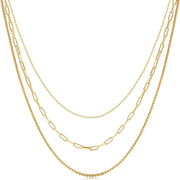 14K Gold Plated Dainty Choker Necklace for Women Girls Snake Chain, Cuban Link, Paperclip, Ball Beaded Chain, Natural Freshwater Pearl Necklace Fashion Jewelry for Gift - Gold Layered Chain - Cable & Paperclip & Box