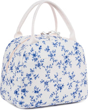 Lunch Bag for Women Men Cute Corduroy Lunch Tote Bags Reusable Insulated Lunch Box Large Capacity Reusable Insulated Cooler for Work Picnic or Travel (Corduroy strawberry) - Blue Floral 293