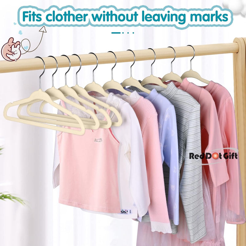 Red Dot Gift® 30-Pack Beige Velvet Kids Hangers - ( 35cm / 14 Inch )Premium Childrens Hangers for Closet, Ultra Thin Cute Hangers Kids Clothes Hanger,Small Hangers for Kids Clothes (Beige, 30)