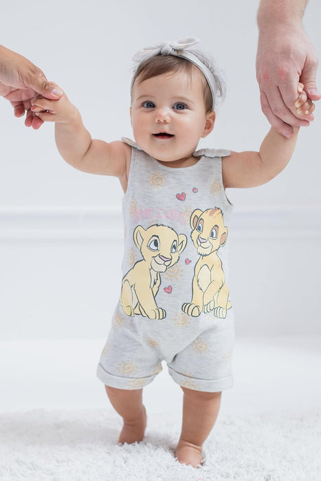 Disney Lion King Simba Baby Girls Sleeveless Romper & Headband White 24 Months